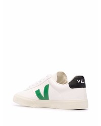 Мужские бело-зеленые кожаные низкие кеды от Veja