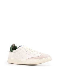 Мужские бело-зеленые кожаные низкие кеды от Officine Creative