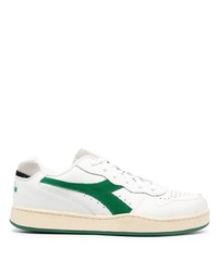 Мужские бело-зеленые кожаные низкие кеды от Diadora
