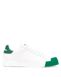 Мужские бело-зеленые кожаные низкие кеды от Dolce & Gabbana