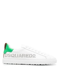 Мужские бело-зеленые кожаные низкие кеды от DSQUARED2