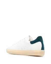 Мужские бело-зеленые кожаные низкие кеды от Tagliatore
