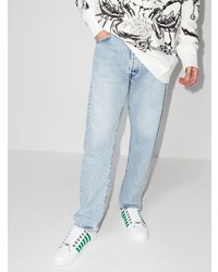 Мужские бело-зеленые кожаные низкие кеды от DSQUARED2