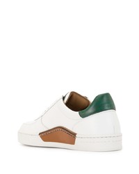 Мужские бело-зеленые кожаные низкие кеды от Magnanni