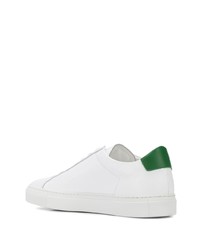 Мужские бело-зеленые кожаные низкие кеды от Common Projects