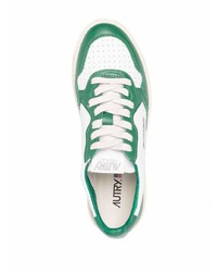 Мужские бело-зеленые кожаные низкие кеды от AUTRY