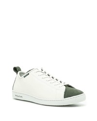Мужские бело-зеленые кожаные низкие кеды от PS Paul Smith