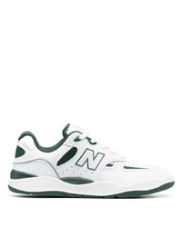 Мужские бело-зеленые кожаные низкие кеды от New Balance