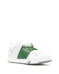 Мужские бело-зеленые кожаные низкие кеды от Valentino Garavani
