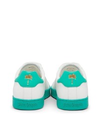 Мужские бело-зеленые кожаные низкие кеды от Palm Angels