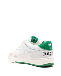 Мужские бело-зеленые кожаные низкие кеды от Palm Angels