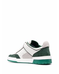Мужские бело-зеленые кожаные низкие кеды от Jacob Cohen