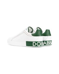 Мужские бело-зеленые кожаные низкие кеды от Dolce & Gabbana