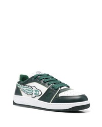 Мужские бело-зеленые кожаные низкие кеды от Enterprise Japan