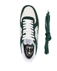 Мужские бело-зеленые кожаные низкие кеды от Enterprise Japan