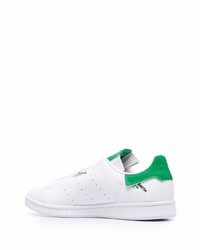 Мужские бело-зеленые кожаные низкие кеды от adidas