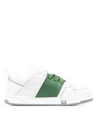 Мужские бело-зеленые кожаные низкие кеды от Valentino Garavani