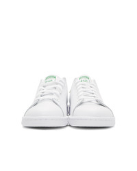 Мужские бело-зеленые кожаные низкие кеды от adidas Originals