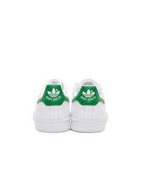Мужские бело-зеленые кожаные низкие кеды от adidas Originals