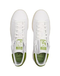 Мужские бело-зеленые кожаные низкие кеды от adidas