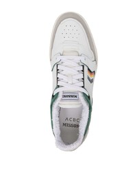 Мужские бело-зеленые кожаные низкие кеды от Missoni