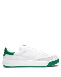 Мужские бело-зеленые низкие кеды из плотной ткани от adidas