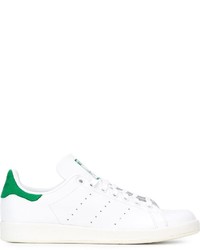 Женские бело-зеленые низкие кеды от adidas