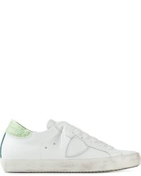 Женские бело-зеленые низкие кеды от Philippe Model