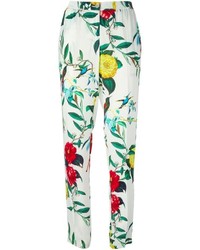 Бело-зеленые узкие брюки с цветочным принтом от Armani Jeans