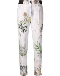 Бело-зеленые узкие брюки с цветочным принтом от Forte Forte
