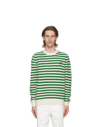 Бело-зеленый свитер с круглым вырезом
