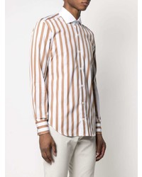 Мужская бело-коричневая классическая рубашка в вертикальную полоску от Eleventy