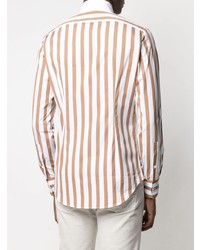 Мужская бело-коричневая классическая рубашка в вертикальную полоску от Eleventy