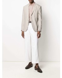 Мужская бело-коричневая классическая рубашка в вертикальную полоску от Lardini