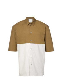 Бело-коричневая рубашка с коротким рукавом