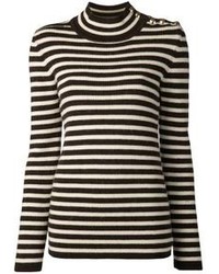 Бело-коричневый свитер с круглым вырезом в горизонтальную полоску