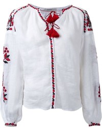 Бело-красная блуза-крестьянка с вышивкой