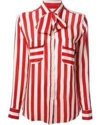 Бело-красная блуза на пуговицах в вертикальную полоску от Stella Jean