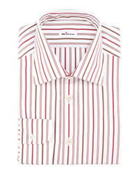 Бело-красная классическая рубашка в вертикальную полоску
