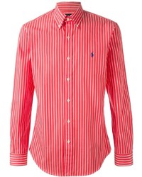 Мужская бело-красная классическая рубашка в вертикальную полоску от Polo Ralph Lauren