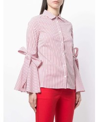 Женская бело-красная классическая рубашка в вертикальную полоску от P.A.R.O.S.H.