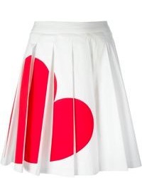 Бело-красная короткая юбка-солнце с принтом от Love Moschino