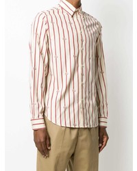 Мужская бело-красная рубашка с длинным рукавом в вертикальную полоску от Gucci