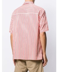 Мужская бело-красная рубашка с коротким рукавом в вертикальную полоску от Ami Paris