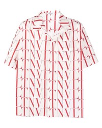 Мужская бело-красная рубашка с коротким рукавом с принтом от Valentino