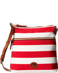 Бело-красная сумка через плечо в горизонтальную полоску