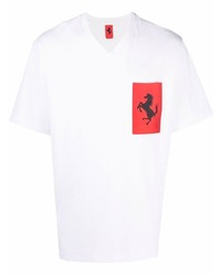 Мужская бело-красная футболка с v-образным вырезом с принтом от Ferrari