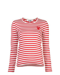 Женская бело-красная футболка с длинным рукавом в горизонтальную полоску от Comme Des Garcons Play