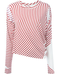 Женская бело-красная футболка с длинным рукавом в горизонтальную полоску от MM6 MAISON MARGIELA