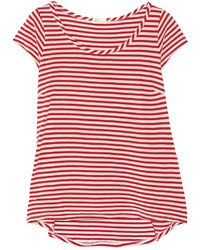 Бело-красная футболка с круглым вырезом в горизонтальную полоску